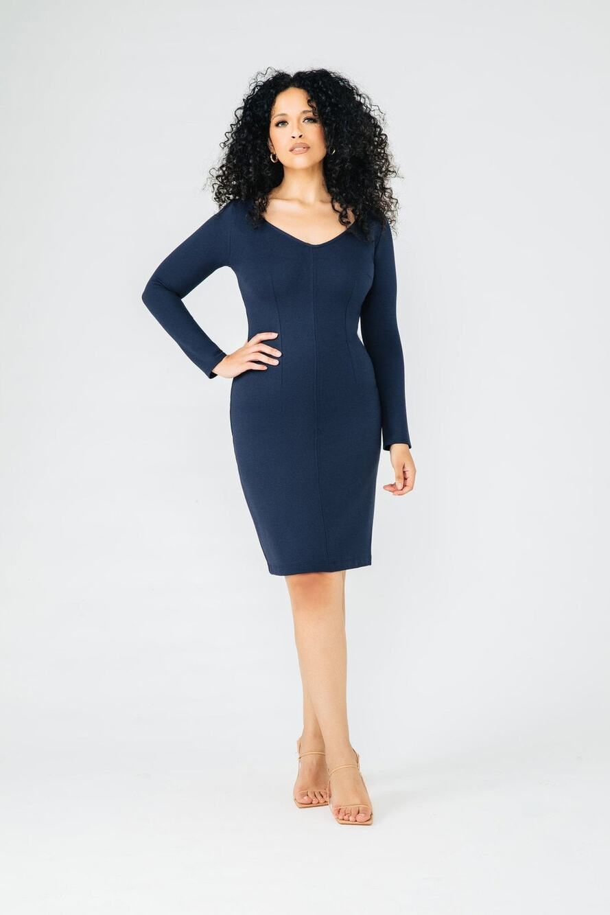 Chloe Kristyn Navy Maggie Ponte Knit Dress NWT Size Large MSRP $338